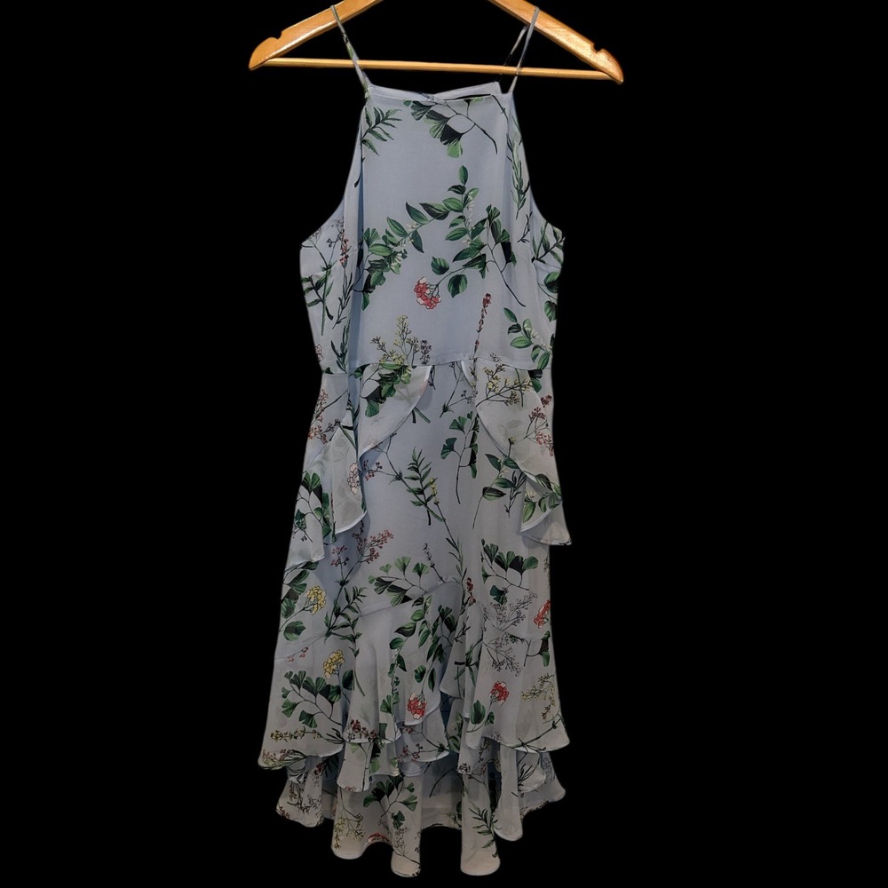 Banana Republic Floral Halter Midi Dress Blue Ruffle High Low Hem Sz 8 Cottage‎